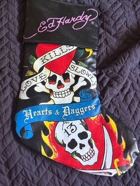 Rare Vintage Y2K Ed Hardy Graphic Christmas Stocking